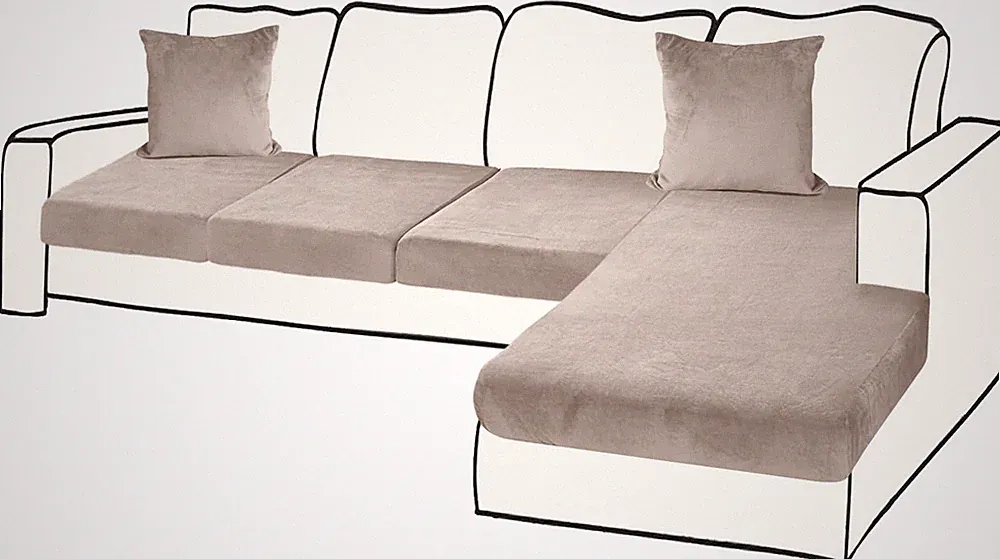 Tan Velvet 4-Piece L-Shape Sectional Sofa Slipcover 3 Seater Chaise