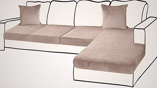 Tan Velvet L-Shape Sectional Cushion Covers 3 Seater Chaise 4-Piece Stretch