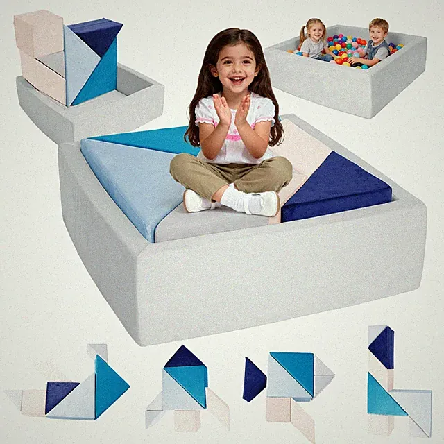 Tangram Puzzles modular play couch building fort, Children explorer sofa with...