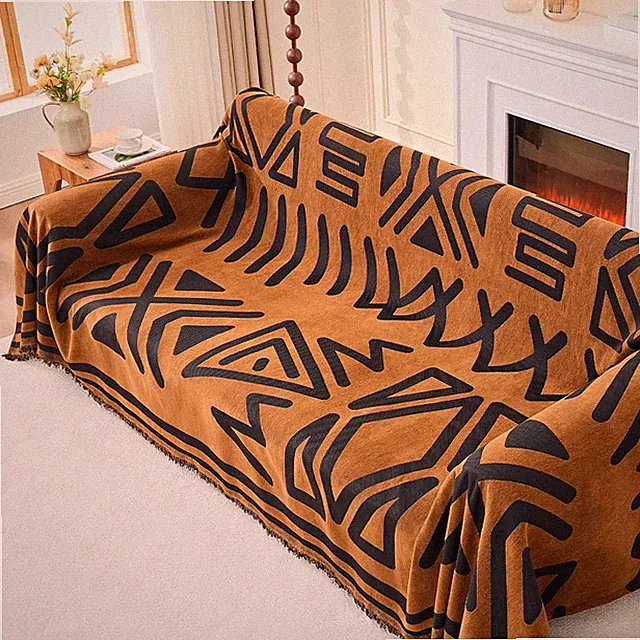 Taque Boho Chenille Couch Cover Coffee Black Geometric Sofa Throw 71x118 NWT