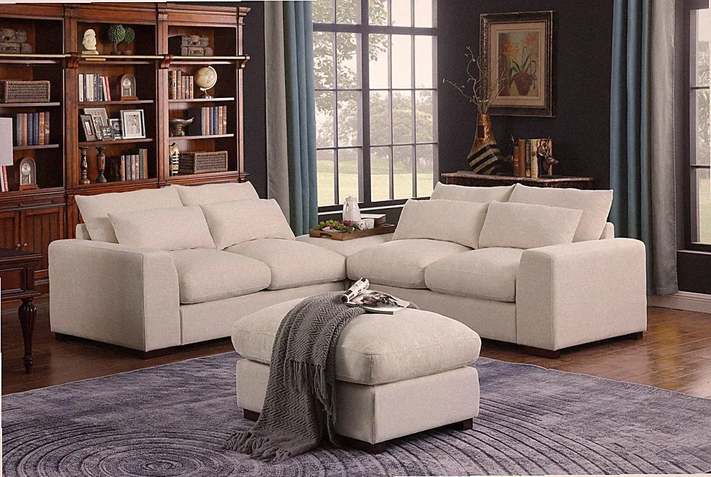 Tatman Linen Blend Sectional with 2 Ottomans