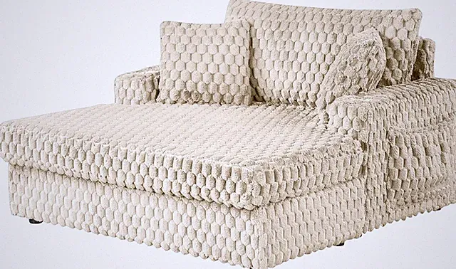 Taupe Faux Fur Chaise Cuddler Sofa with Cup Holders & Side Pockets