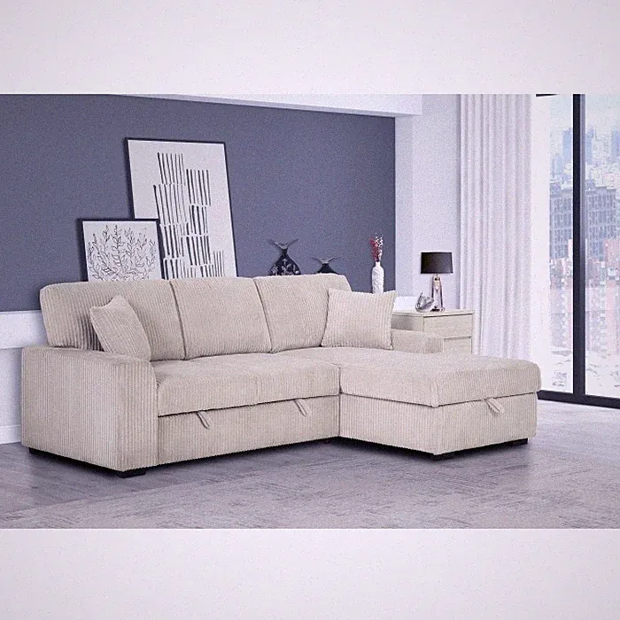 Taupe Right Facing Sectional Sofa w/ Storage Chaise, Convertible Sleeper Sofa