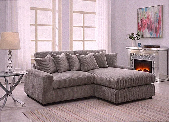Tavia Gray Corduroy Reversible Sectional Sofa W/6 Pillows