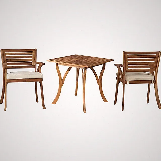 Teak Oiled Outdoor Patio 3 Piece Dining Set with Cushions - New! Exclusive!