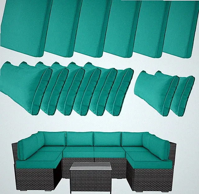 Teal 14-Piece Cushion Covers for 6-Seater Wicker Patio Set