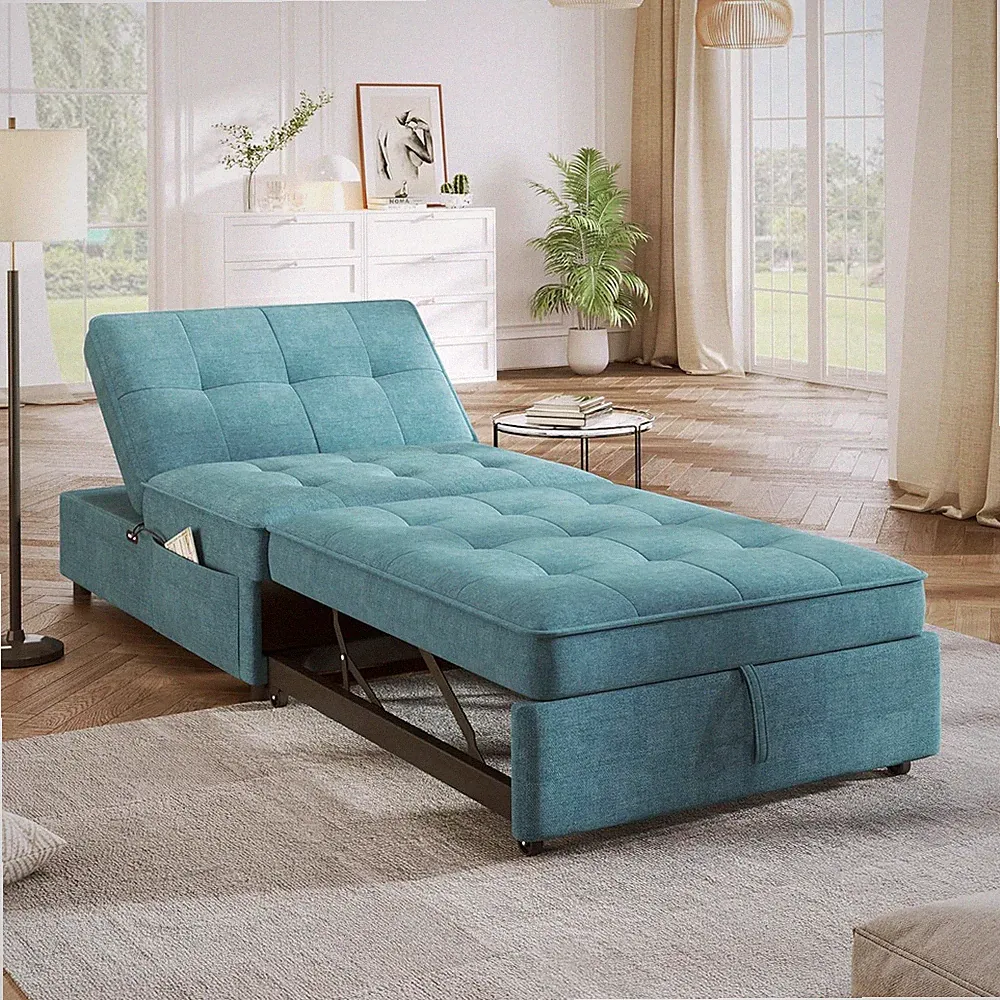 Teal 4-in-1 Convertible Sofa Bed with USB Port & Adjustable Backrest
