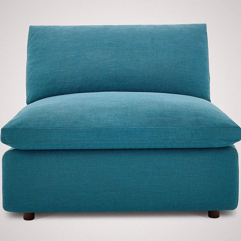 Teal Down-Filled Overstuffed Armless Chair for Sectional Sofa Comfort