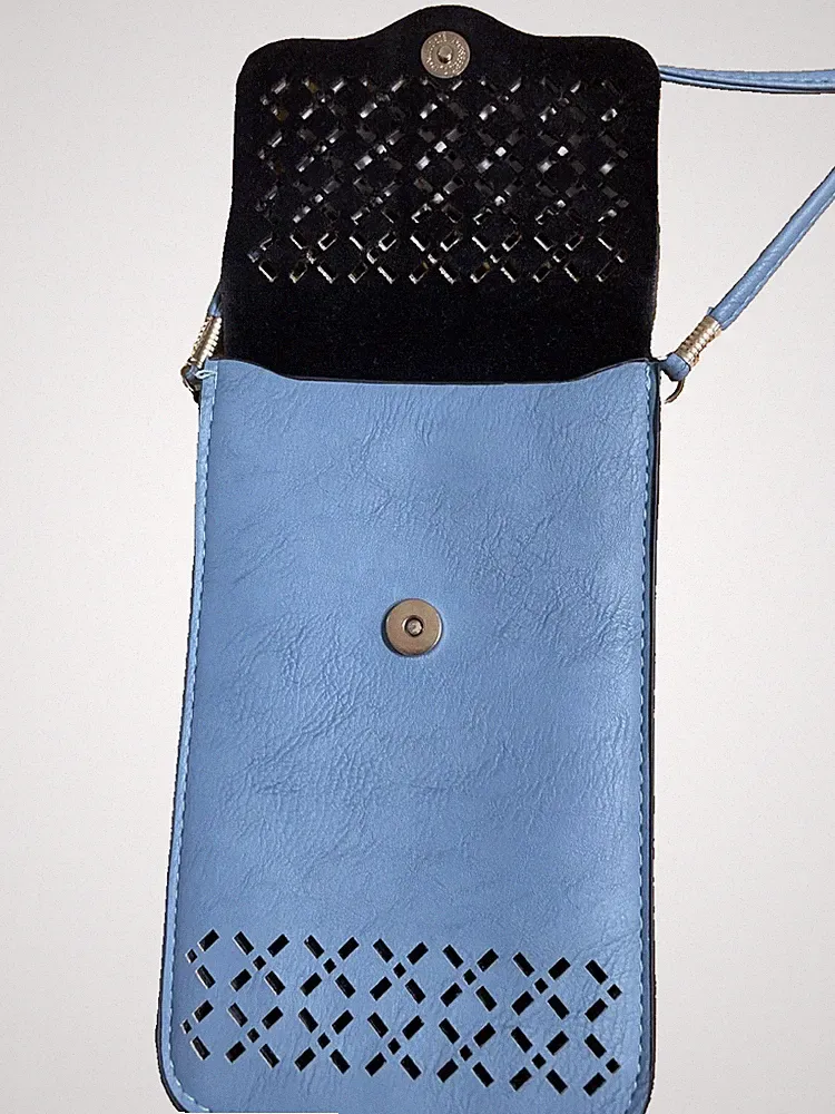 Teal Small Crossbody Faux Leather Purse 2 Section Snap ID Clear Area 8 x 4.75"