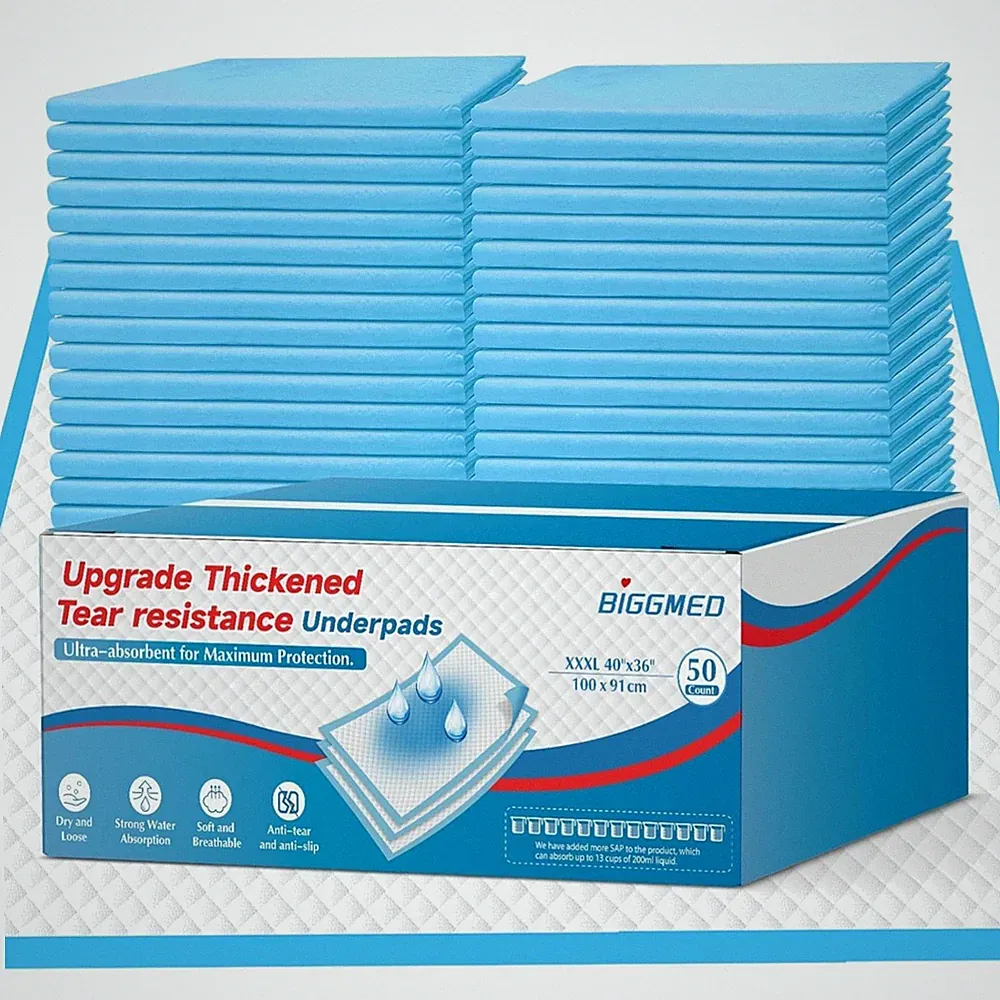 Tear-Resistant Incontinence Bed Pads 40'' x 36'' 50 Count with 130 Gram Heavy...