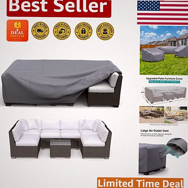 Tear & UV Resistant Patio Furniture Cover - Heavy-Duty 124"L x 71"W Grey Cover