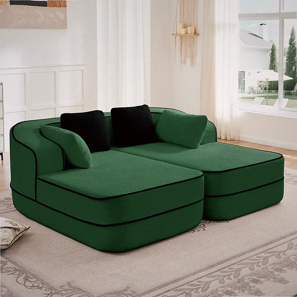 Teddy Fabric 77.2" Modular Sectional Sofa, 2 Seat, Green