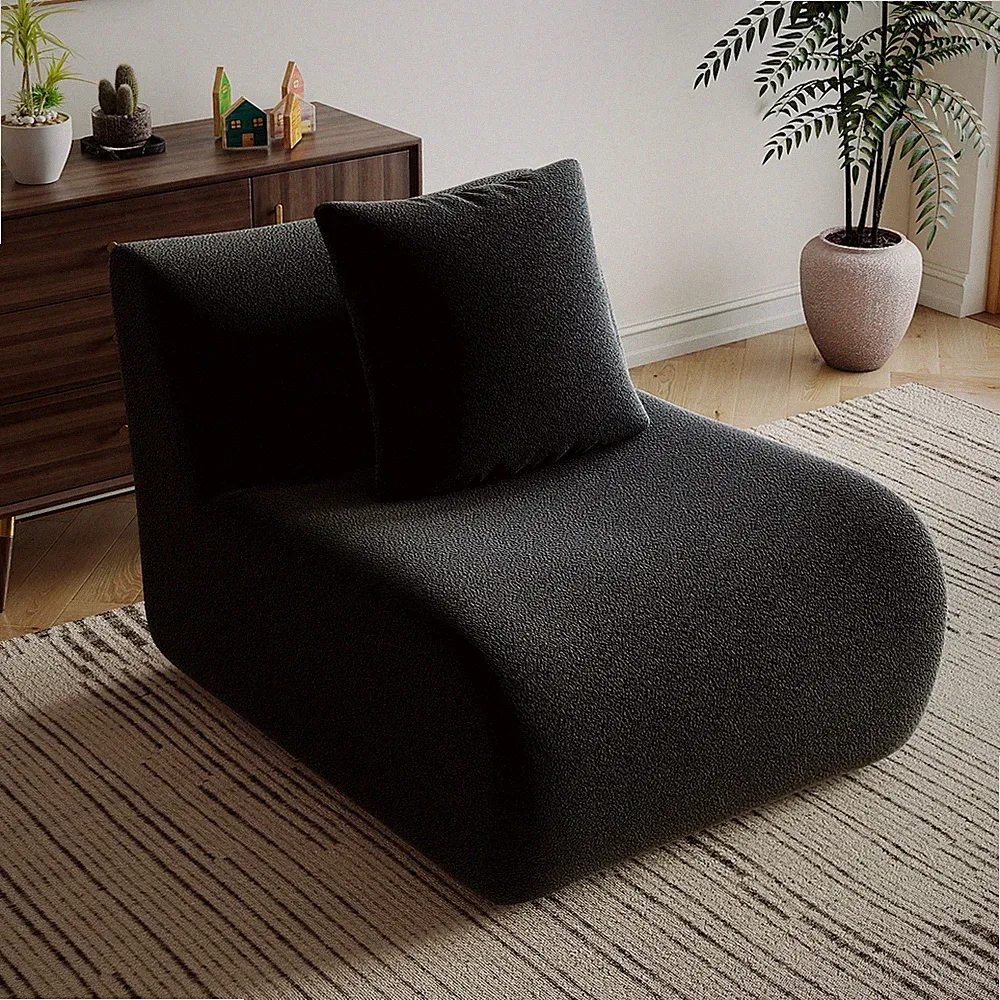 Teddy Fabric Armless Sofa with Pillow Black Modular Sectional