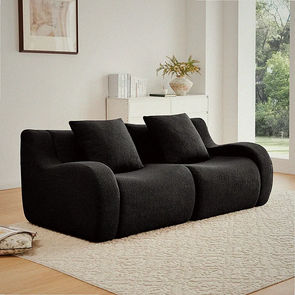Teddy Fabric Modular Sectional Sofa, 2 Seat, Black, No Assembly