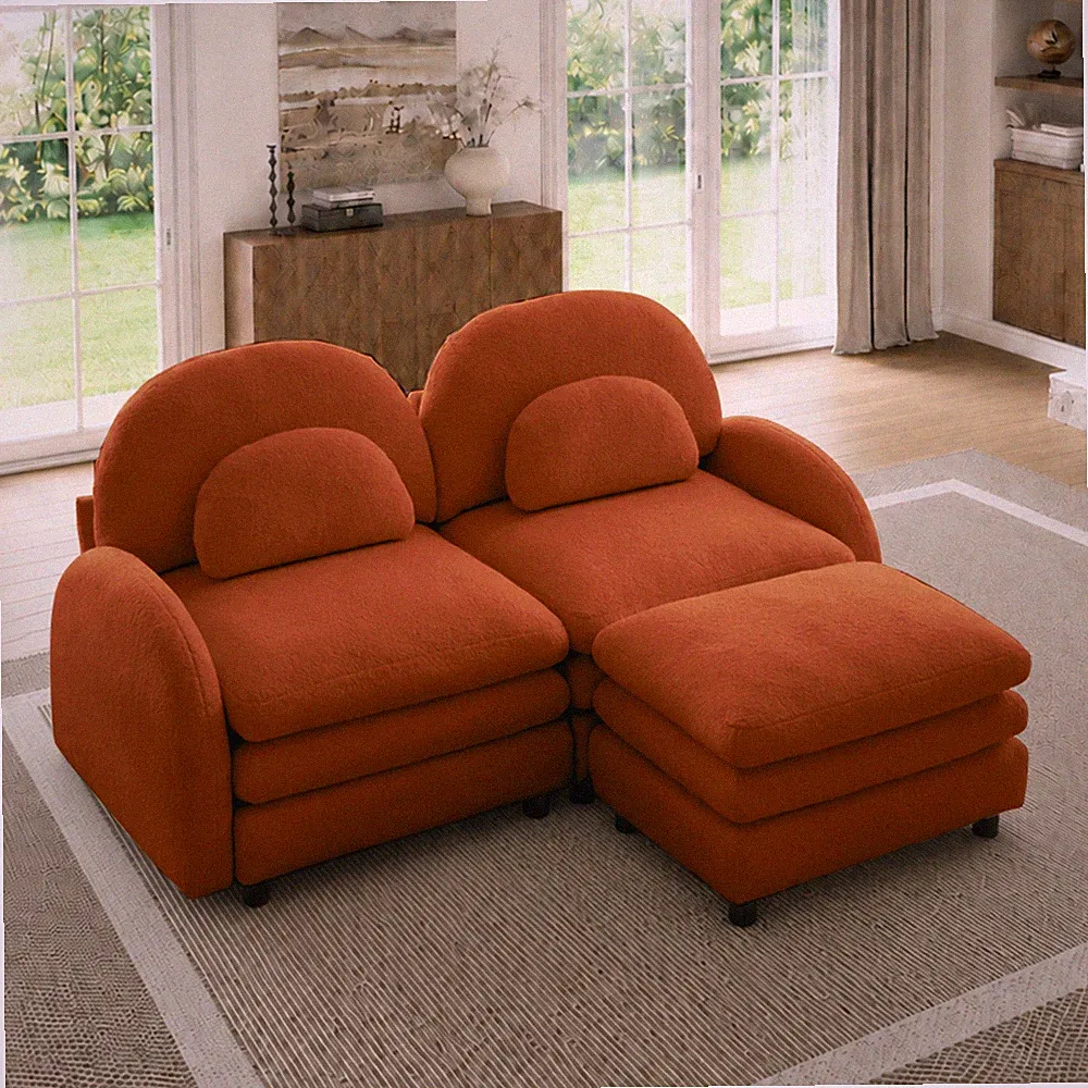 Teddy Fabric Soft Cloud-like Loveseat Sofa,Curved Backrest and Armrest w/Cur