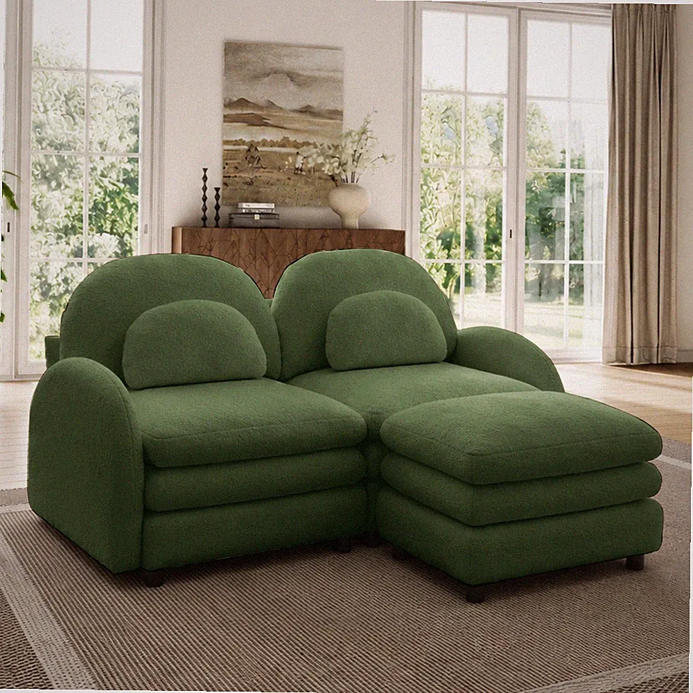 Teddy Fabric Soft Cloud-like Loveseat Sofa,Curved Backrest and Armrest w/Curve