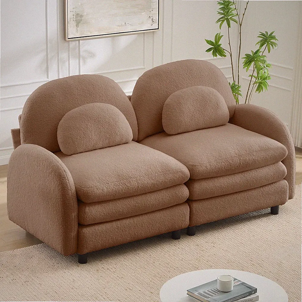 Teddy Fabric Soft Loveseat Sofa,Modular 2 Seater Couch with Curved Lumbar Pillow