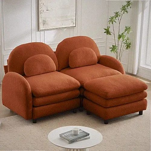 Teddy Fabric Soft Loveseat Sofa Sectional 2 Seater Modular Couch with Ottoman