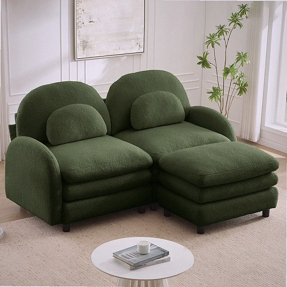 Teddy Fabric Soft Loveseat Sofa Sectional 2 Seater Modular Couch with Ottoman