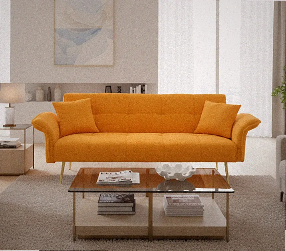 Teddy Velvet Futon Sofa Bed Yellow Folding Convertible Small Spaces Living Room