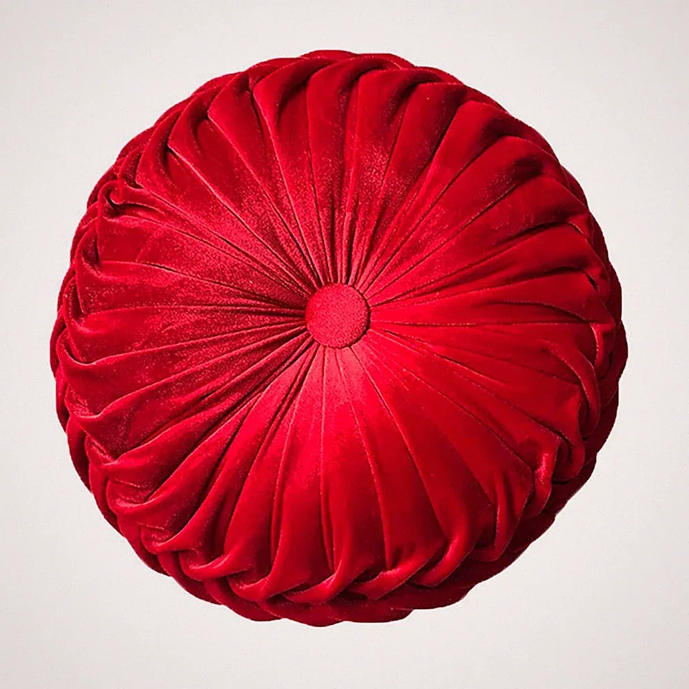 Teieas Round Velvet Throw Pillow - Pleated Cushion, Home Decor, Sofa/Bed/Car