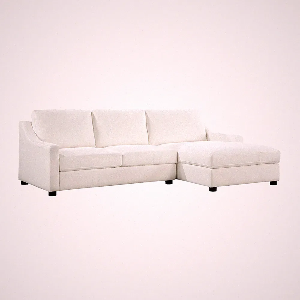 TEXTURED IVORY FABRIC SLOPED ARM 2 PC SOFA SECTIONAL CHAISE LIVINGROOM FURNITURE