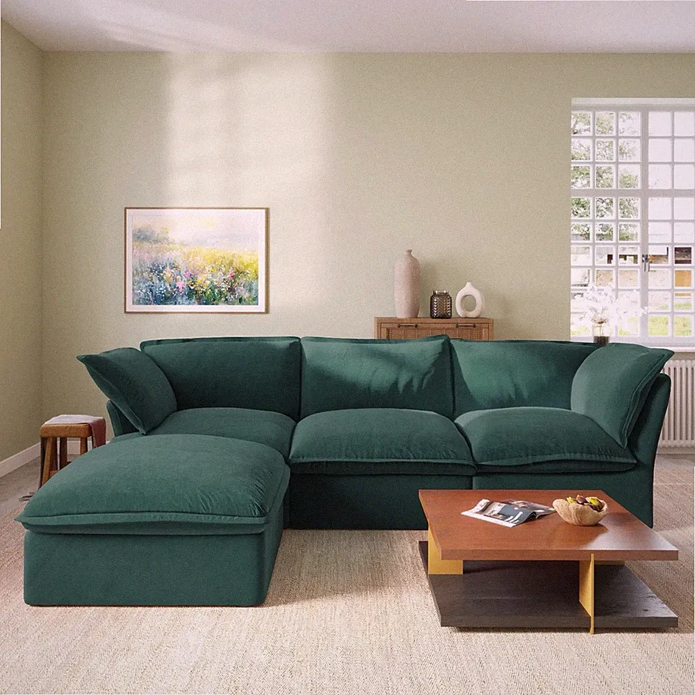 The James Green Velvet Sectional Sofa with Storage for 4, Contemporary High Back