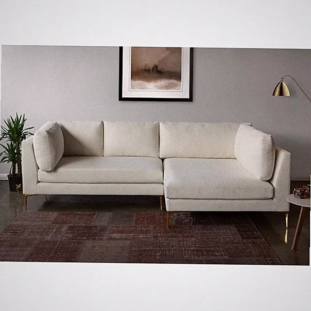 Theodore Living Room Pillow Back Beige Boucle Fabric Right-Facing Sectional Sofa