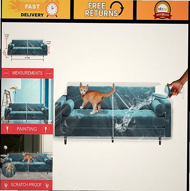 Thick Crystal Clear Heavy-Duty Water Resistant Sofa Cover - Pet & Kid Proof, 96"
