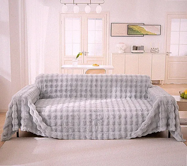 Thick Faux Rabbit Fur Couch Cover 1-Piece Non-Slip Warm Soft Cozy Sofa