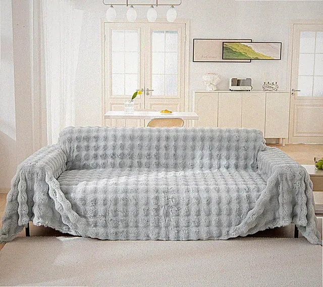 Thick Faux Rabbit Fur Couch Cover 1-Piece Non-Slip Warm Soft Cozy Sofa Durable