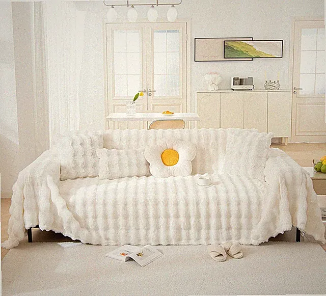 Thick Faux Rabbit Fur Couch Cover 1-Piece Warm Soft Cozy Sofa Covers,Fluffy P...