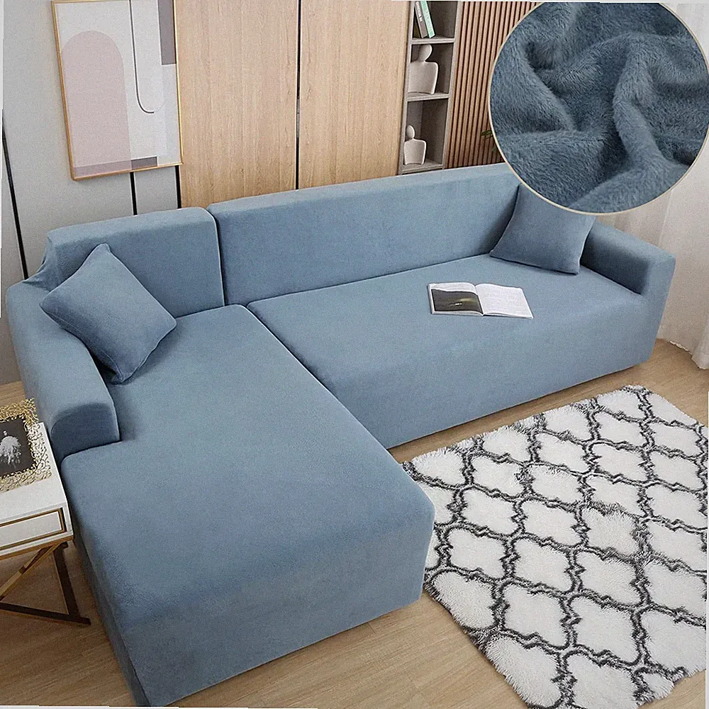 Thick Plush Velvet Corner Slipcovers L-Shaped Sofa Covers Sectional Couch Covers
