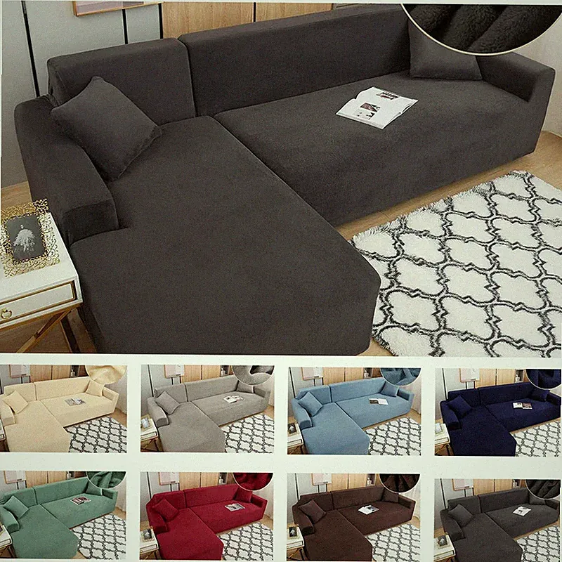 Thick Plush Velvet Corner Slipcovers L-Shaped Sofa Covers Sectional Couch Covers