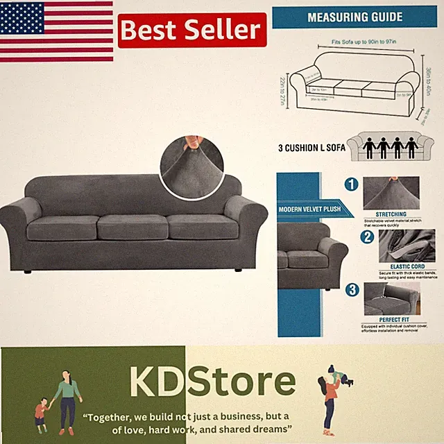Thick Plush Velvet Sofa Slipcover Set - Stylish Protection for 3 Cushion Sofas