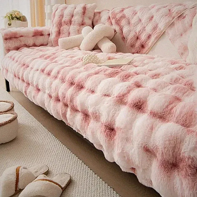 Thicken Imitation Rabbit Fur Plush Sofa Slipcover Non-slip Soft Sofa Towel Couch