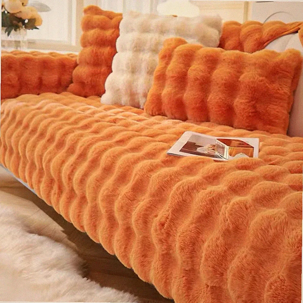 Thicken Imitation Rabbit Fur Plush Sofa Slipcover Non-Slip Soft Sofa Towel Couch