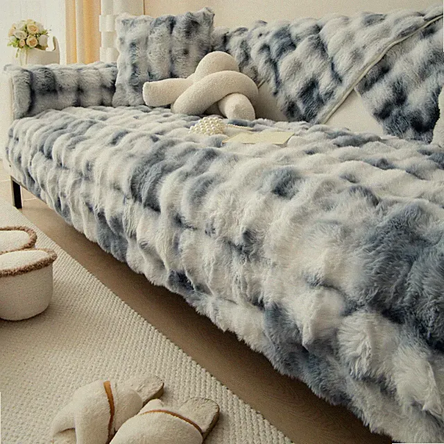 Thicken Imitation Rabbit Fur Plush Sofa Slipcover Non-Slip Soft Sofa Towel Couch
