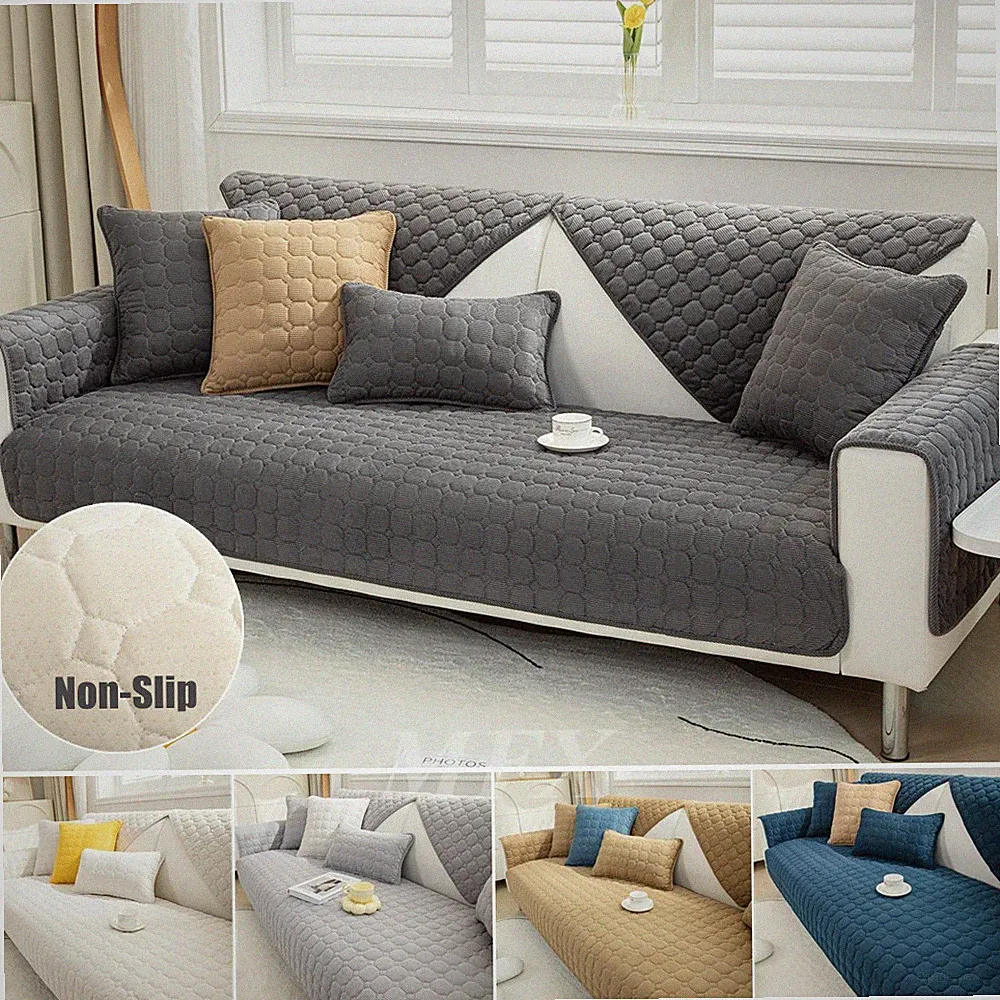 Plush Couch Cover Anti Slip Sectional Sofa Slipcovers for 3 Cushion Couch Sofa