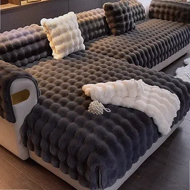 Thickened Rabbit Plush Sofa Cushion Mat Warm Non-slip Imitation Fur Sofa Cushion
