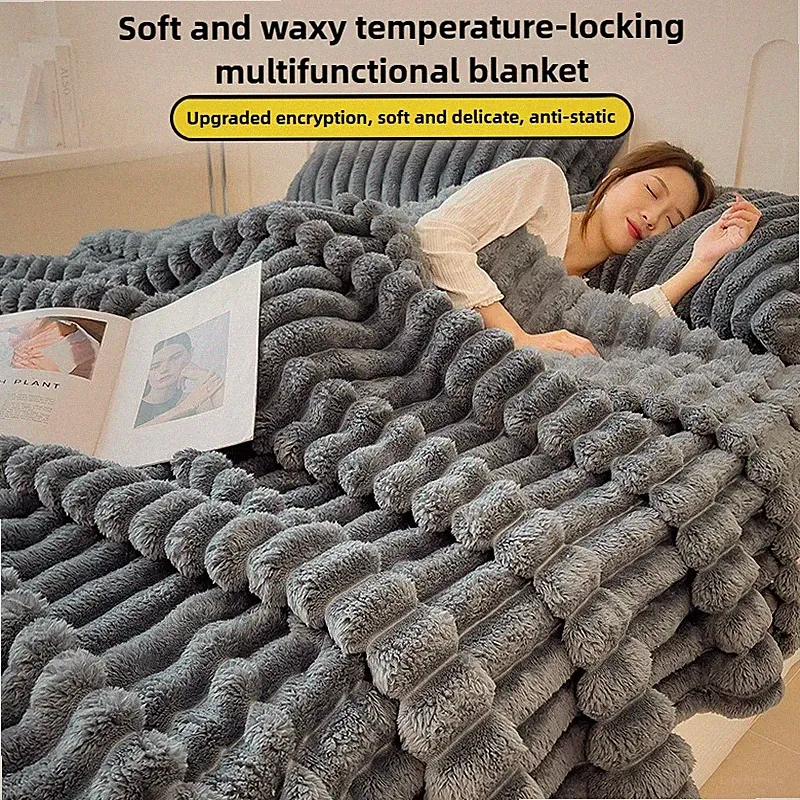 Thickened Wide Striped Flannel Blanket for Sofa, Bed, Nap - Autumn/Winter