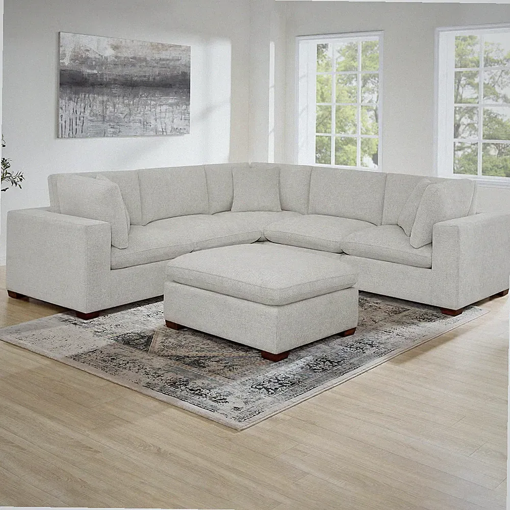 Thomasville 6-pc Modular Sectional Sofa Reversible Back + Seat Cushions Lt Gray