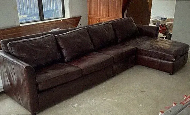 Thomasville Chocolate Brown Italian Leather & Down 11 Foot Sectional Sofa Couch