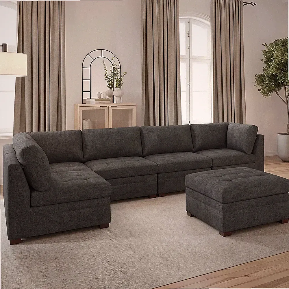 Thomasville Tisdale Modular Sectional 6-piece Dark Gray with Storage Ottoman