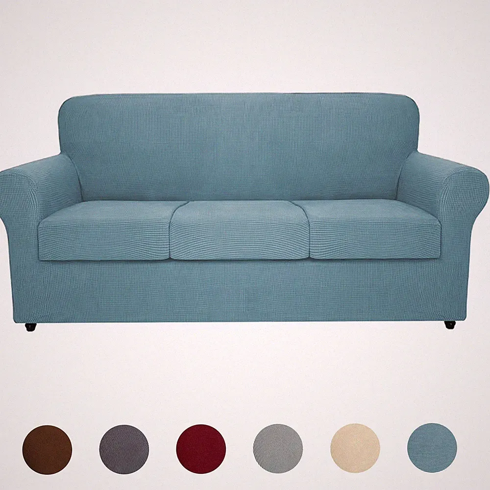 Three-piece cornflake-patterned elastic fabric armchair cover, including seat co