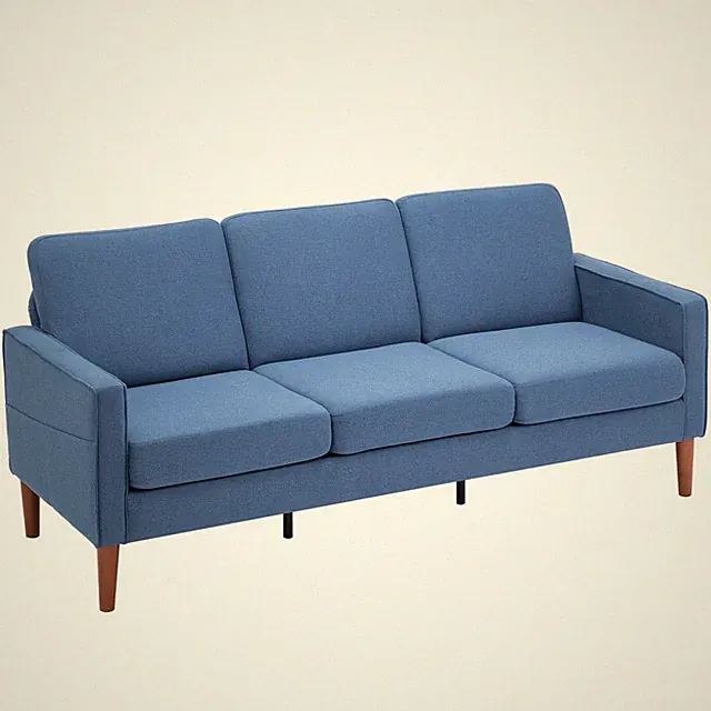 Three Seat Sofa Couch Lounge Chair Solid Wood Frame with Cushion Living Room