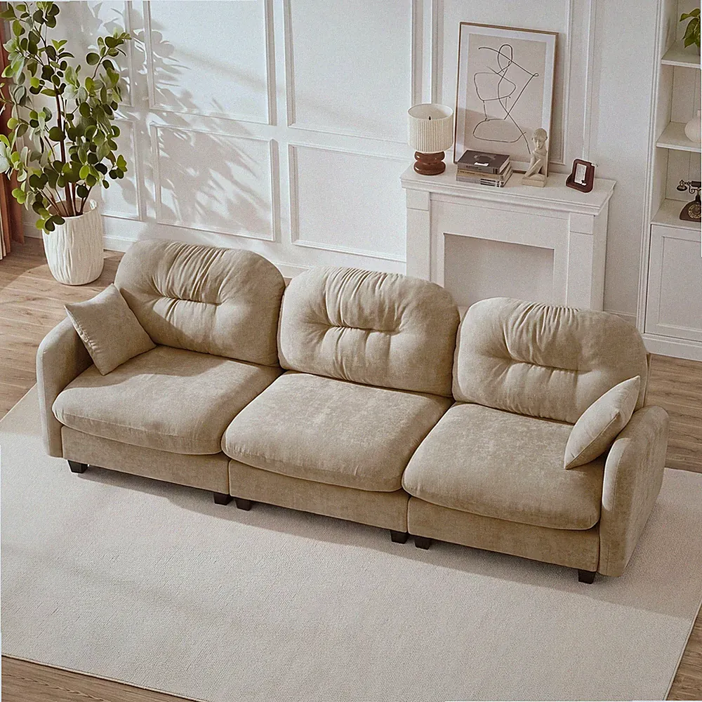 Three-Seate Modular Sectional Couch,Soft Chenille Fabric High-Density Foam,Quilt