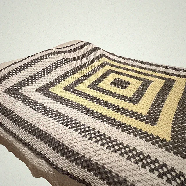 Throw Blanket Crochet Handmade Gray Yellow Square Spiral Granny Afghan Farmhouse