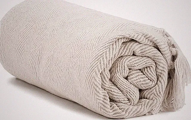 Throw Blanket for Couch in Cream Herringbone 50" X 60" - All Seasons Lightweight