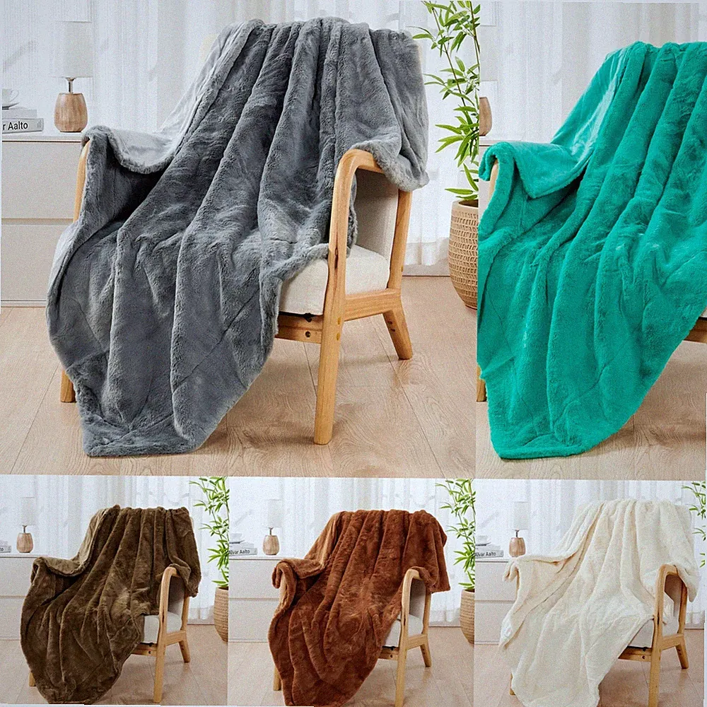 Throw Blanket Soft Plush Faux Fur Couch Sofa Bed Chair Solid Colors 50" x 60"